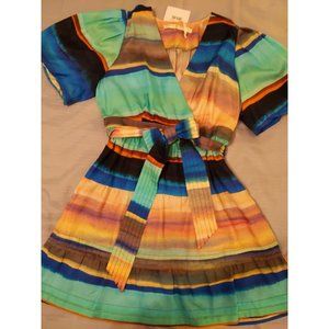 NWT Marie Oliver Womens Size 10 Santa Fe Sunset Silk Cotton VNeck Dress Tie Belt